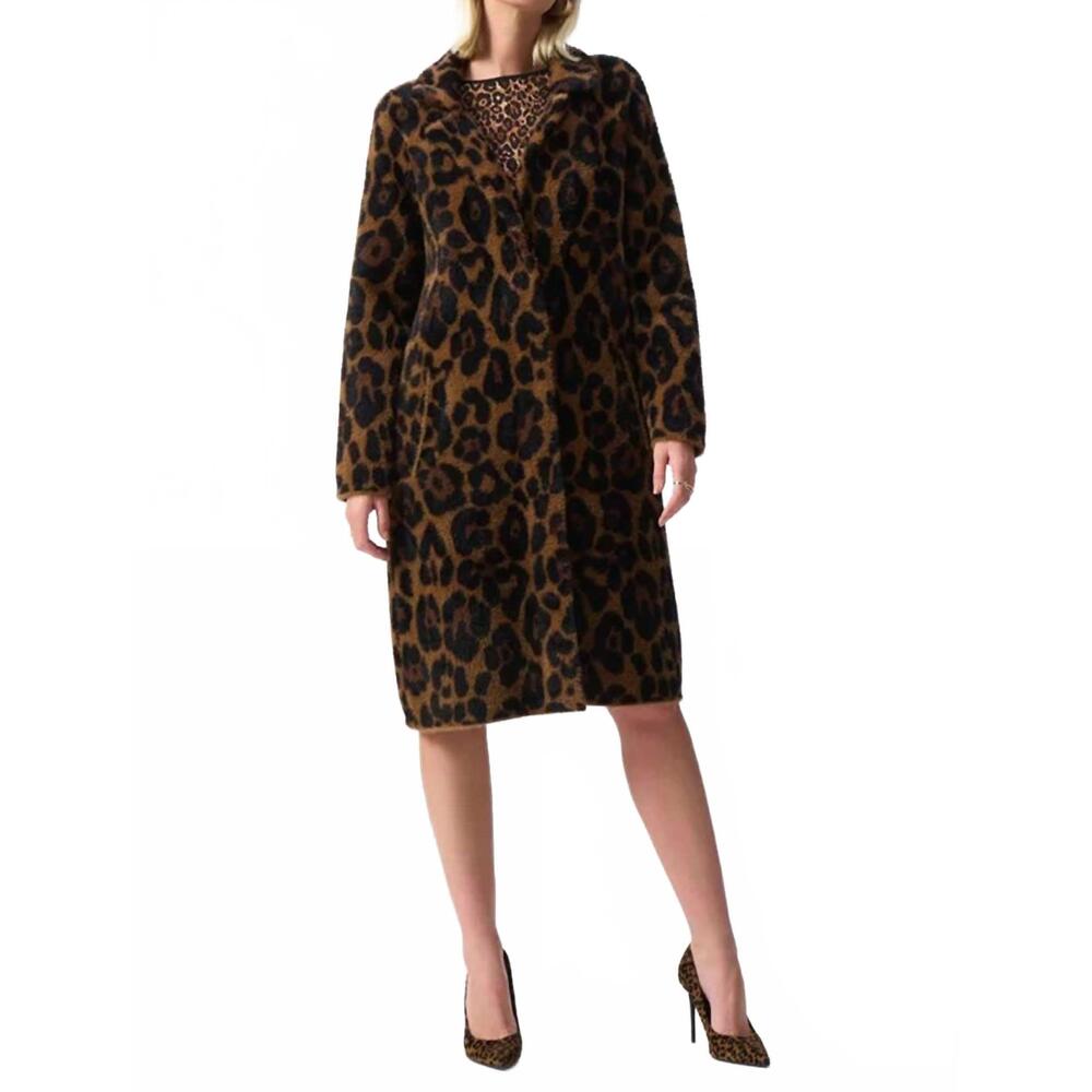 NEW JOSEPH RIBKOFF leopard print faux fur coat in beige black